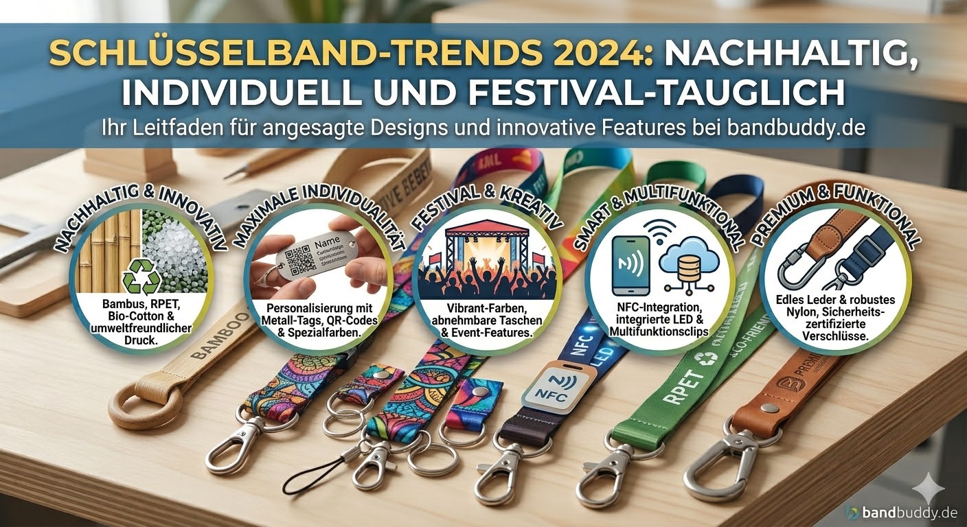 Schlüsselband-Trends 2024: Nachhaltig, individuell und festival-tauglich